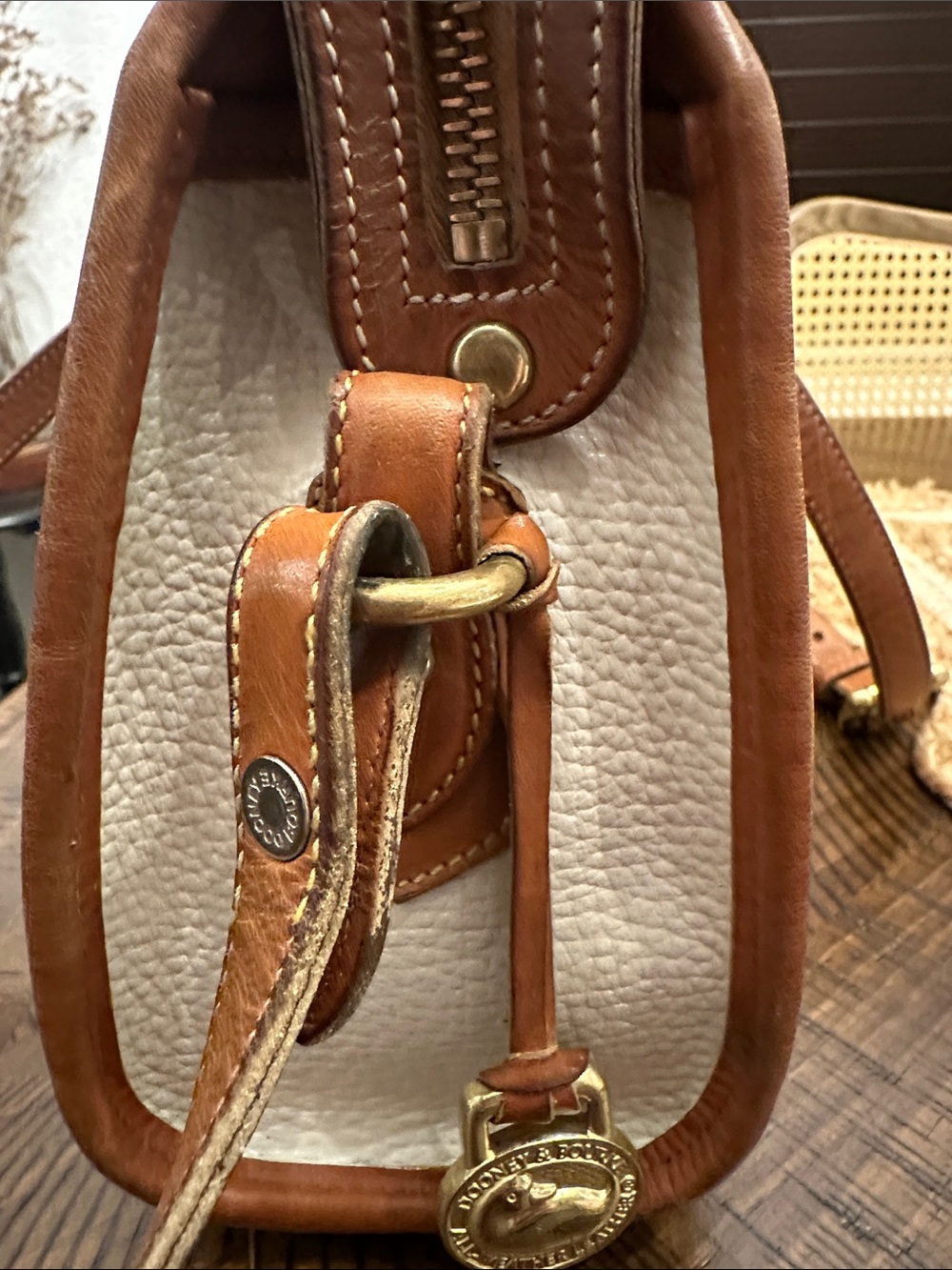 Dooney & Bourke Cream and Tan Leather Crossbody Bag - Picture 4 of 14